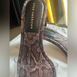 Good American*Size 7* Python Print With Clear Strap Mule*